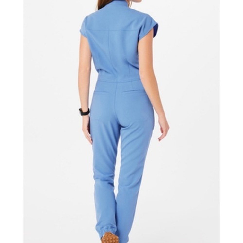 Figs Women's Light Blue Short Sleeve Medical Jumpsuit Romper - Picture 2 of 11